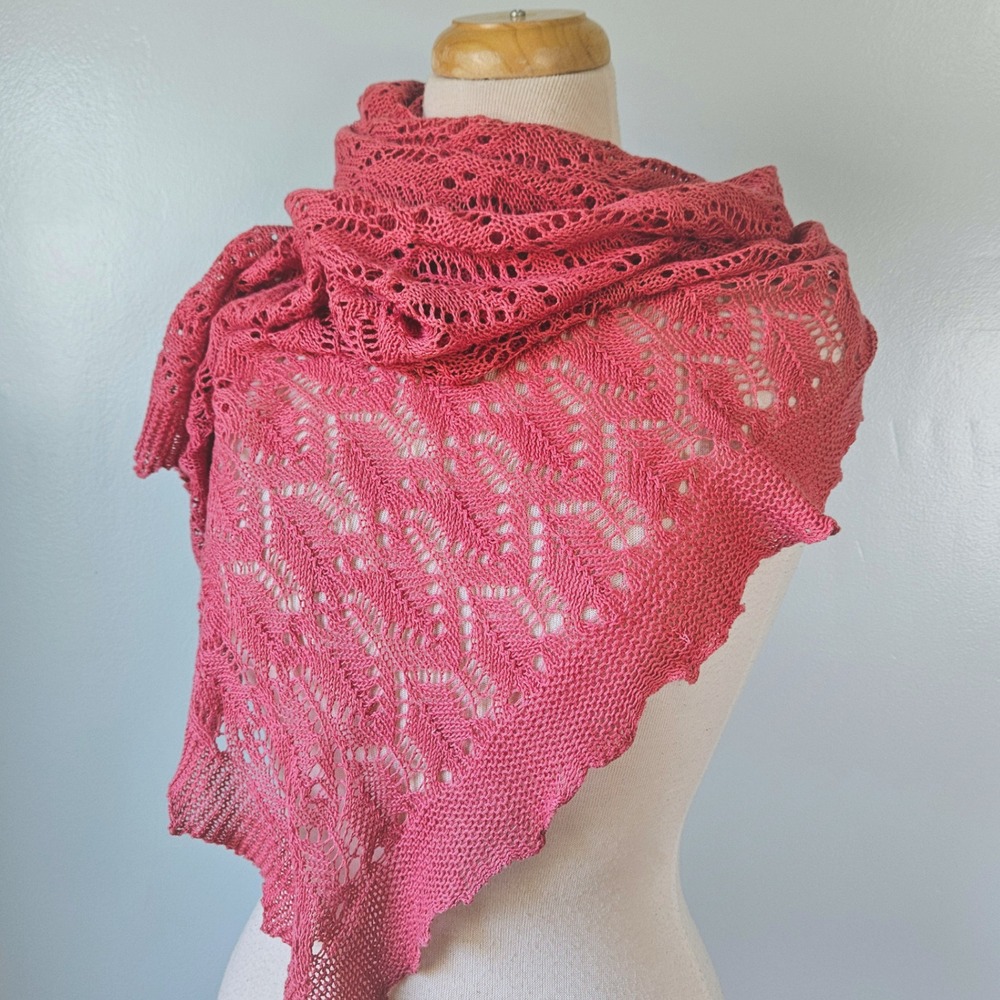 Laura Ashley Vintage 90s Pink Cotton Lace Knit Rectangle Shawl Scarf Made UK